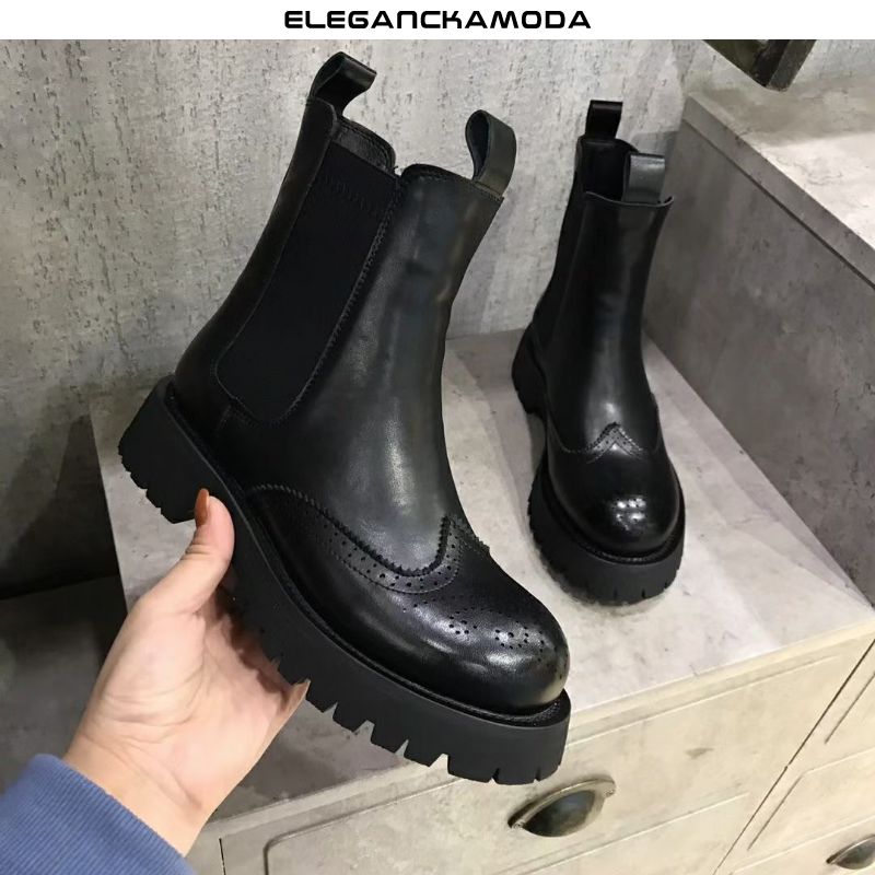 buty damskie brock chelsea skórzane buty zimowe platformy rzeźbione brązowe