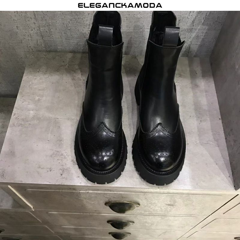 buty damskie brock chelsea skórzane buty zimowe platformy rzeźbione brązowe