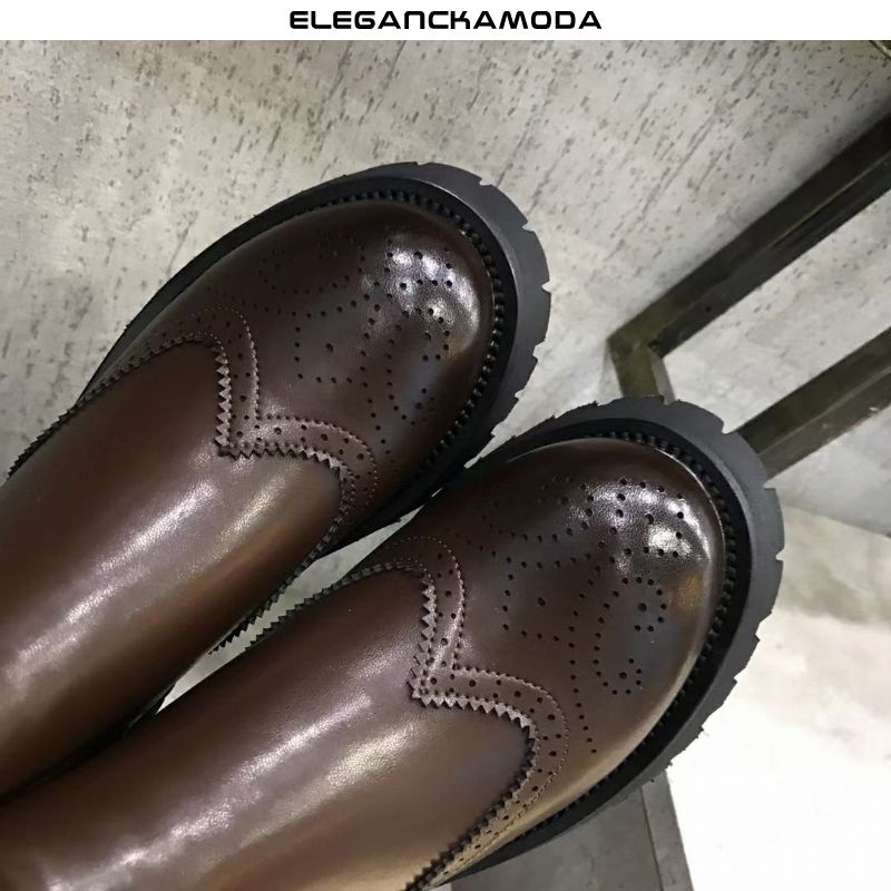 buty damskie brock chelsea skórzane buty zimowe platformy rzeźbione brązowe