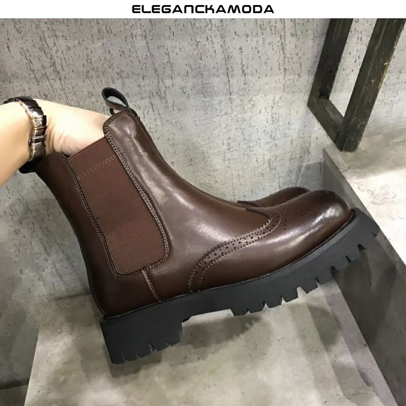 buty damskie brock chelsea skórzane buty zimowe platformy rzeźbione brązowe