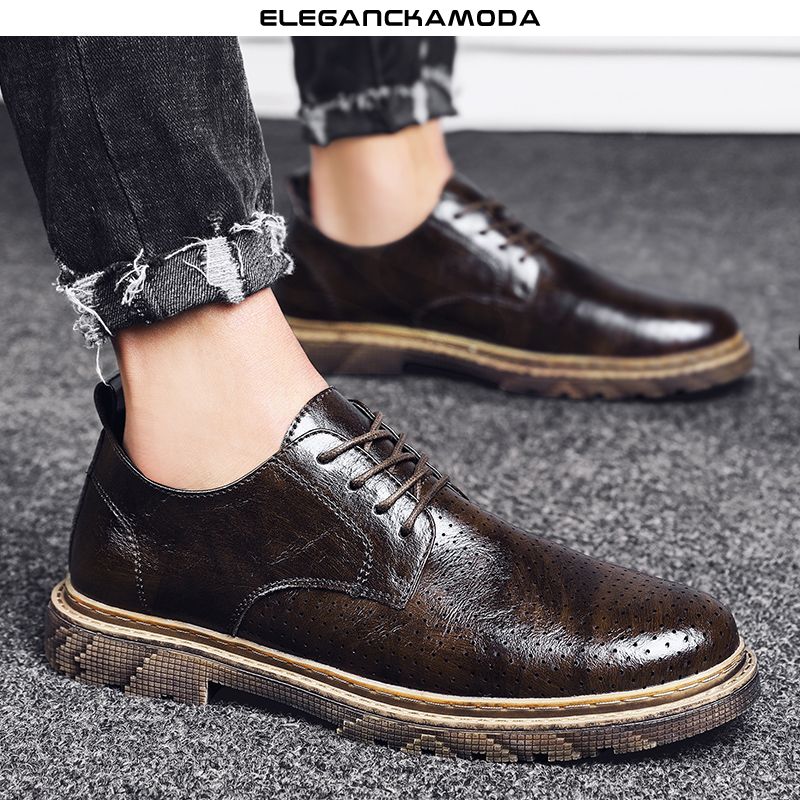 buty męskie derby business casual dress shoes miękka skóra oddychająca osobowość czarny