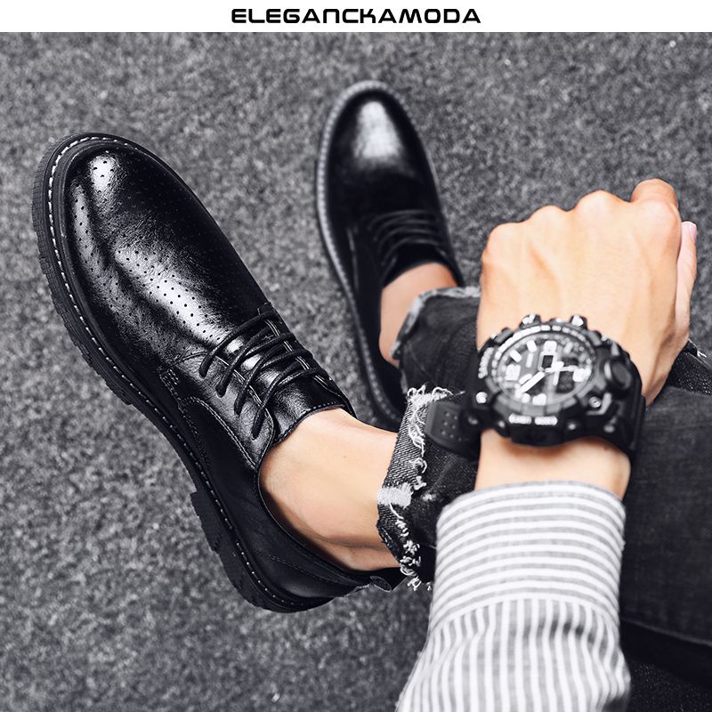 buty męskie derby business casual dress shoes miękka skóra oddychająca osobowość czarny