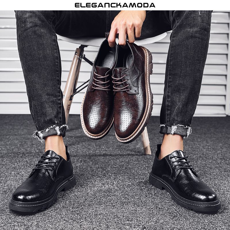 buty męskie derby business casual dress shoes miękka skóra oddychająca osobowość czarny