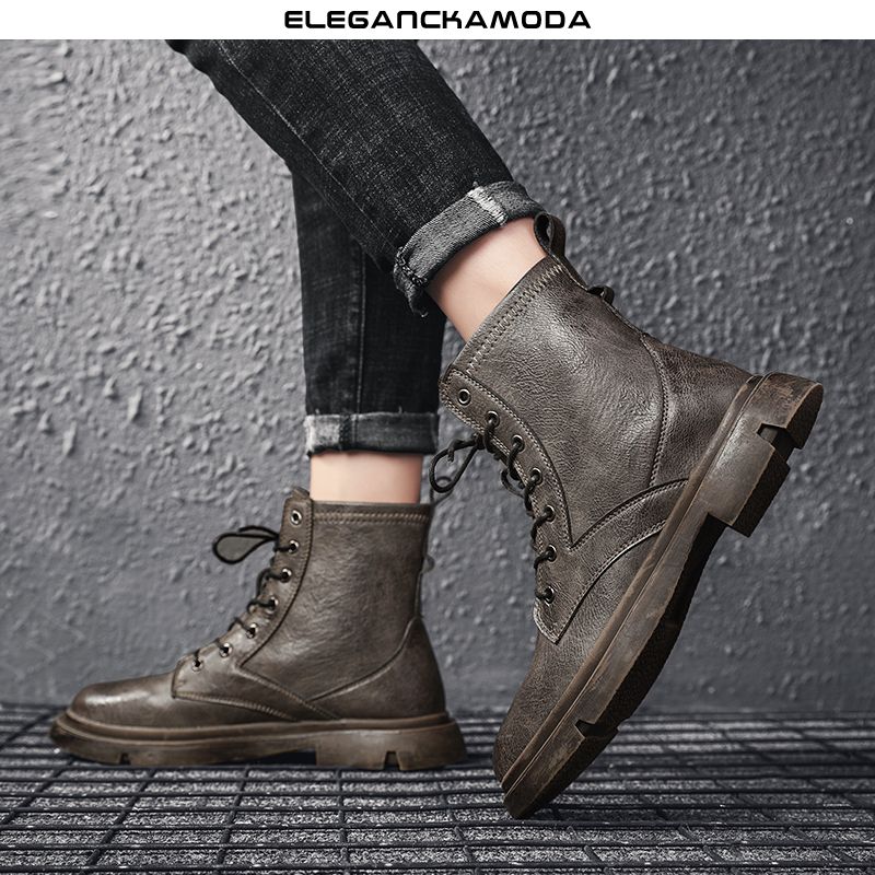 casual martin buty męskie modne buty lokomotywowe retro buty narzędziowe khaki