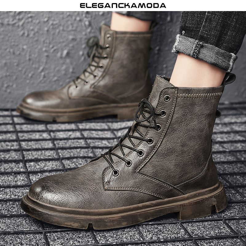 casual martin buty męskie modne buty lokomotywowe retro buty narzędziowe khaki