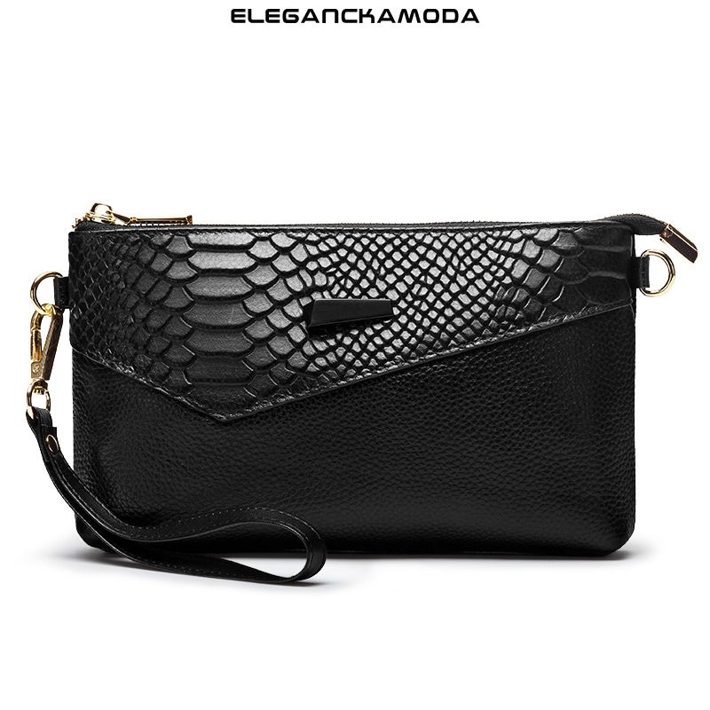 damska skórzana torba skórzana fashion clutch o dużej pojemności czarna