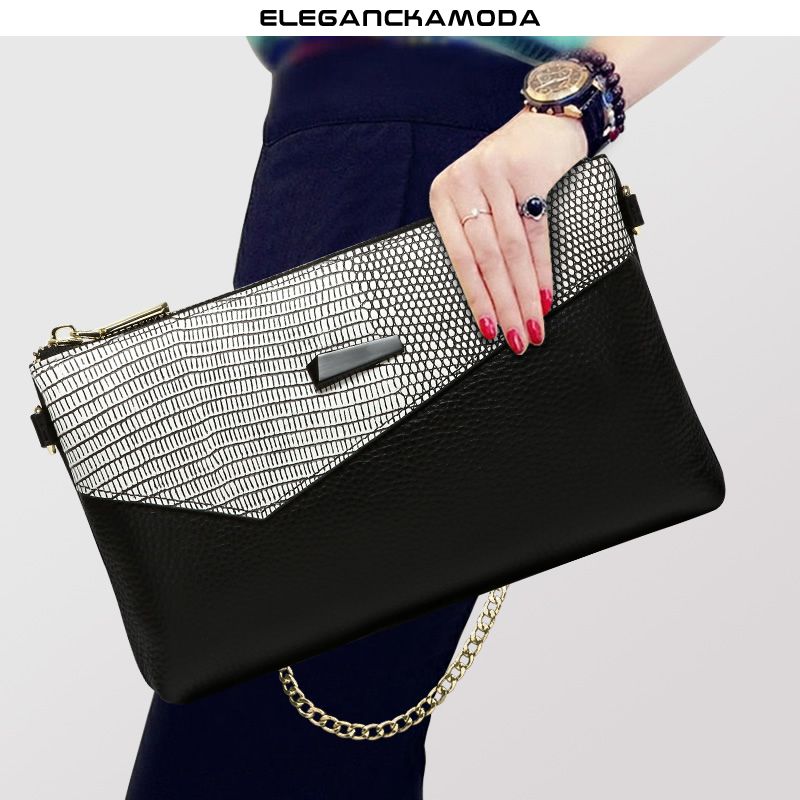 damska skórzana torba skórzana fashion clutch o dużej pojemności czarna