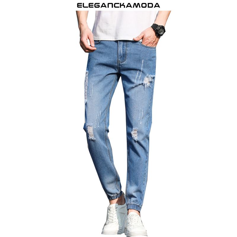 dziurkacz męski denimowy slim fashion blue