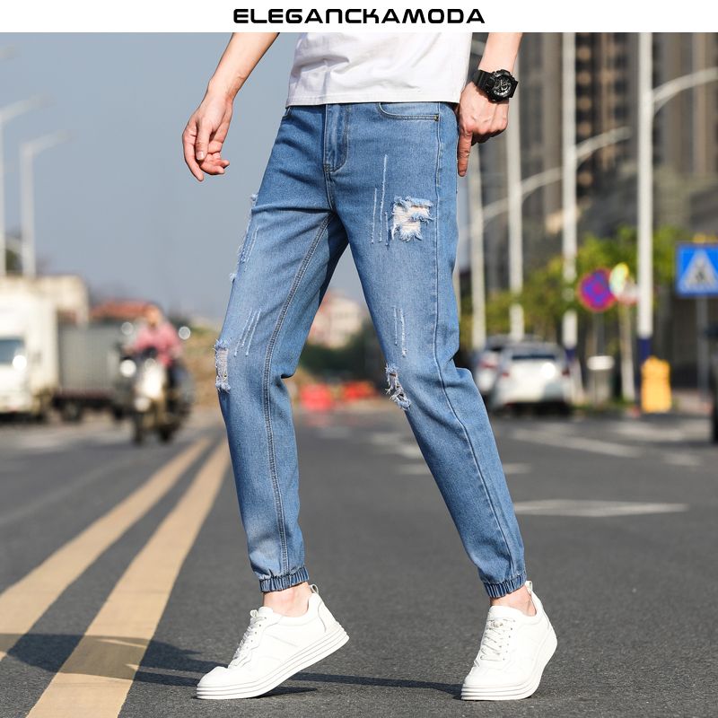 dziurkacz męski denimowy slim fashion blue