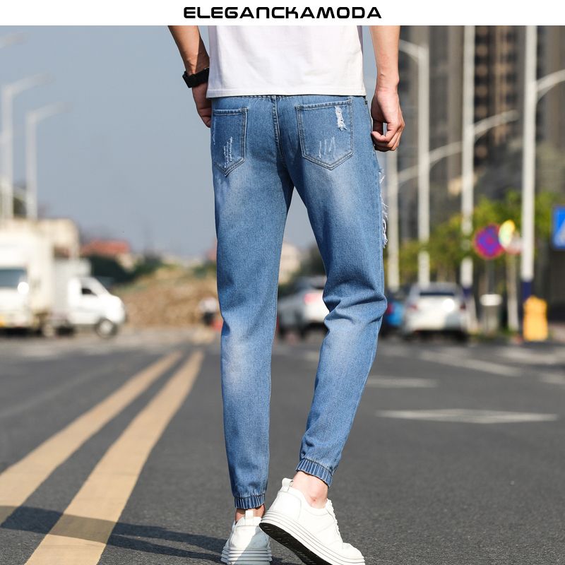 dziurkacz męski denimowy slim fashion blue