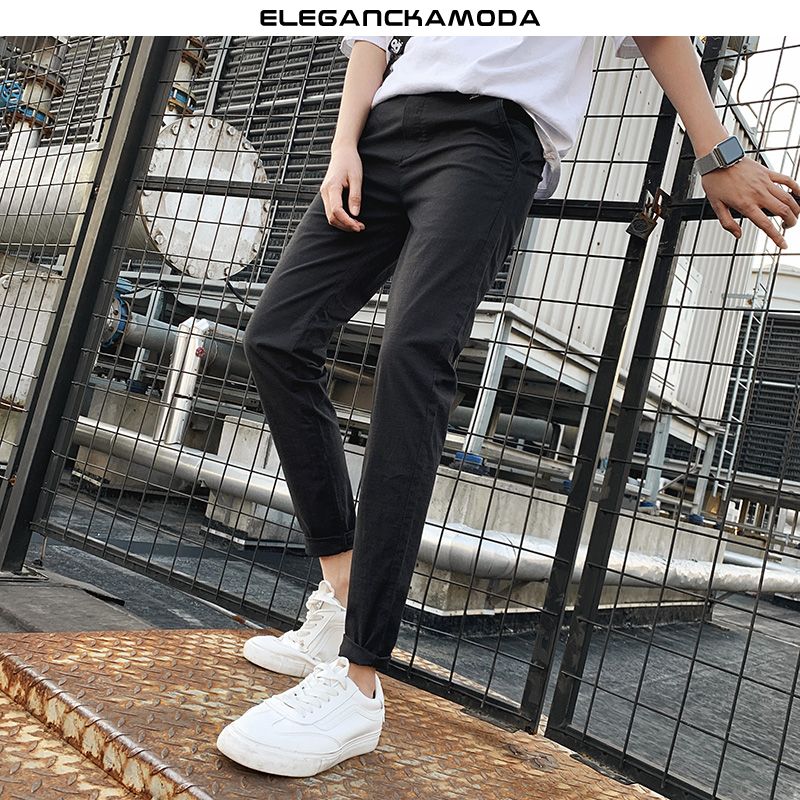 elastyczne męskie spodnie na wiosnę i jesień skinny sports trend brown