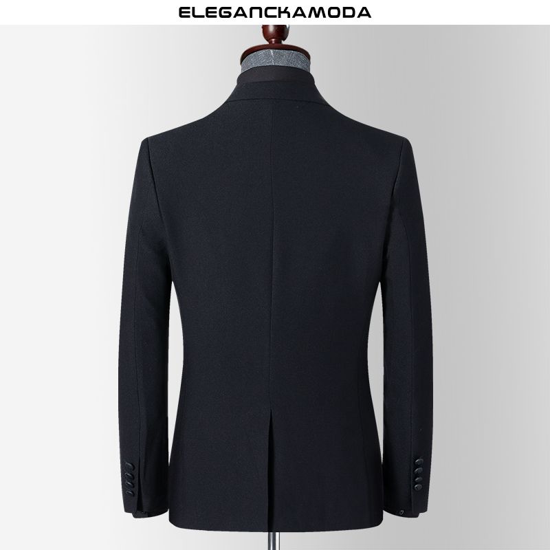 elegancka męska marynarka garniturowa jesienno-zimowa slim pure color luxury formal jacket czarna