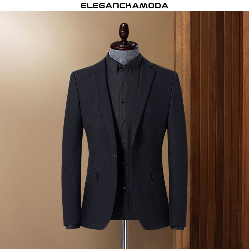 elegancka męska marynarka garniturowa jesienno-zimowa slim pure color luxury formal jacket czarna