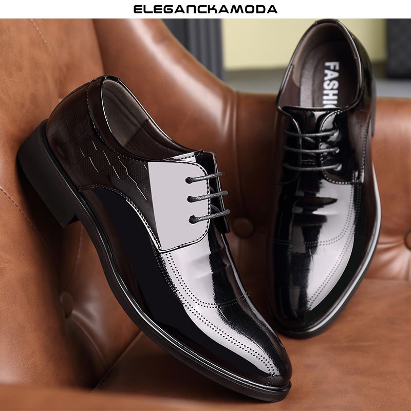 eleganckie męskie buty derby biznesowe skórzane buty wizytowe na co dzień pan młody czarny