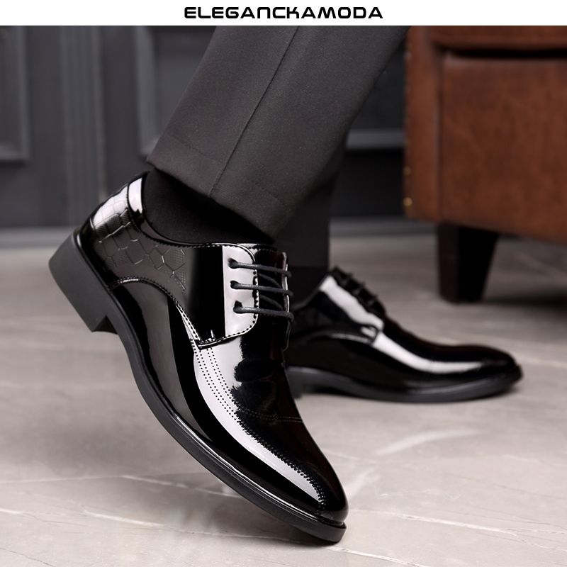 eleganckie męskie buty derby biznesowe skórzane buty wizytowe na co dzień pan młody czarny