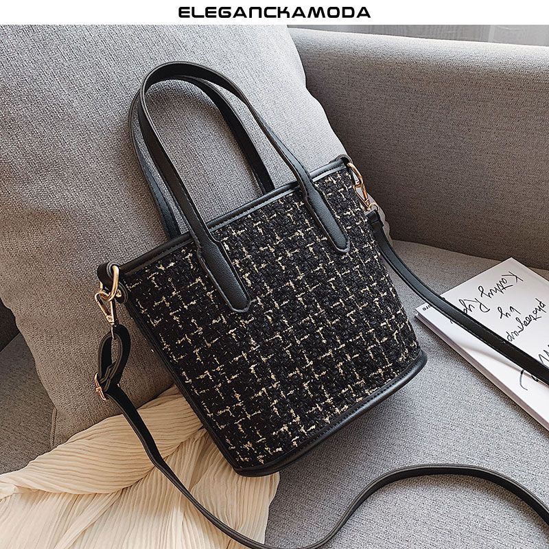 fashion women bucket bag modna torebka bucket bag skórzana obszywana czarna