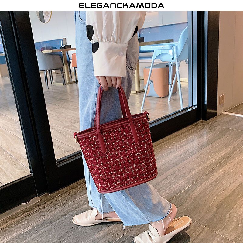 fashion women bucket bag modna torebka bucket bag skórzana obszywana czarna