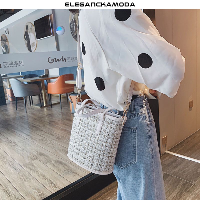 fashion women bucket bag modna torebka bucket bag skórzana obszywana czarna