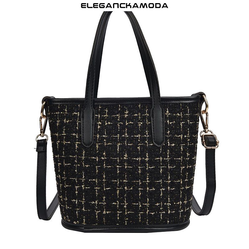 fashion women bucket bag modna torebka bucket bag skórzana obszywana czarna