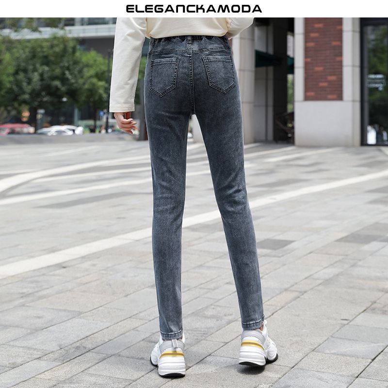 jeansy damskie z wysokim stanem slim stretch straight blue