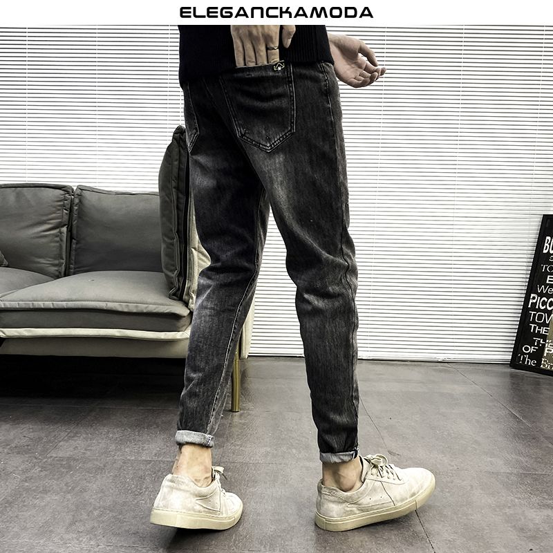 jesienne i zimowe jeansy męskie skinny black