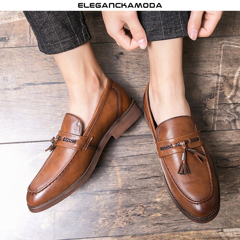 klasyczne męskie mokasyny tassel trend casual dress shoes wedding black