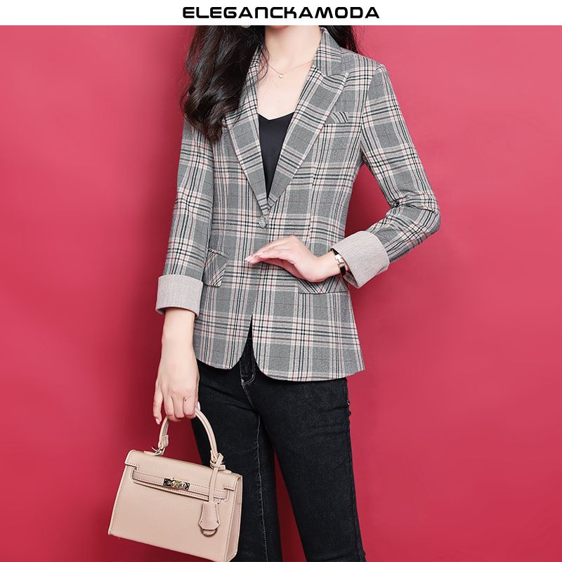 klasyczny slim damski blazer top szary