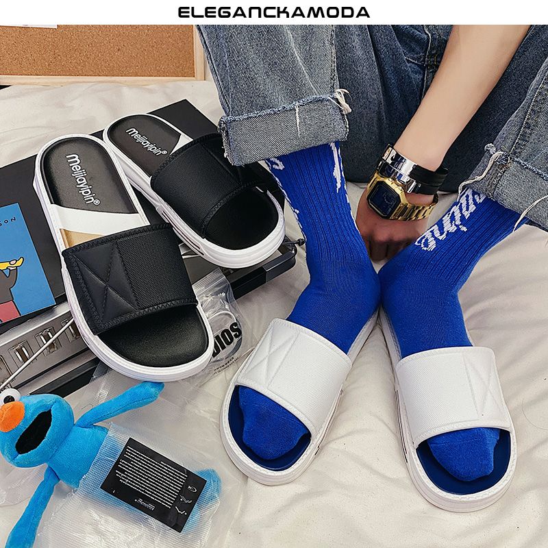 letnie męskie kapcie outdoorowe z grubą podeszwą trend casual beach sandals białe