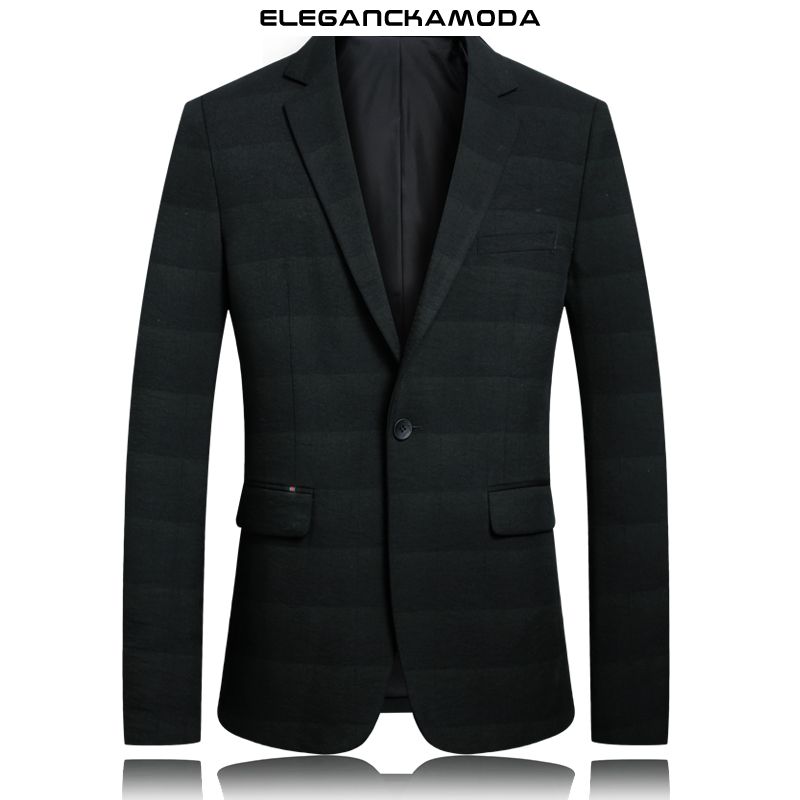 marynarka męska w kratę jesienno-wiosenna slim fashion wedding jacket czarna