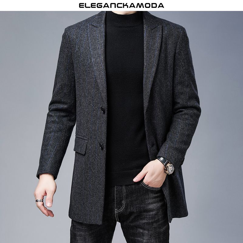 męska biznesowa wełniana kurtka zimowa slim fit wysokiej klasy czarna