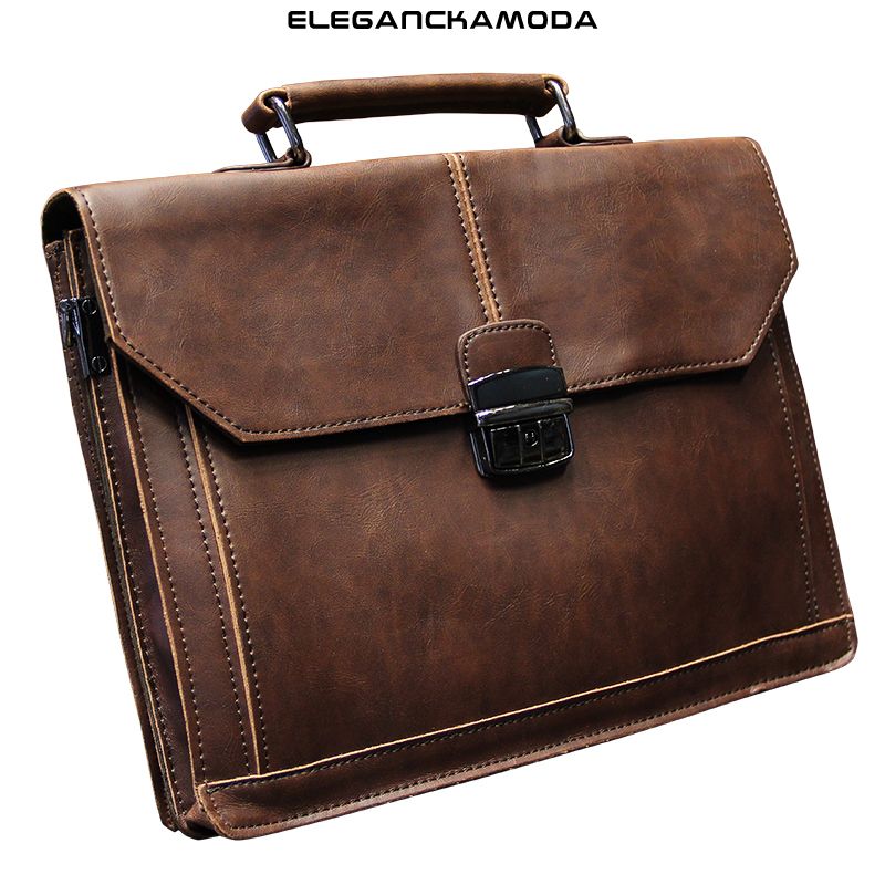 męska pojedyncza torba na ramię casual box buckle leather brown