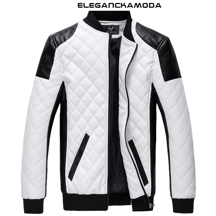 męska skórzana kurtka slim stand collar krótka kurtka motocyklowa trendy black