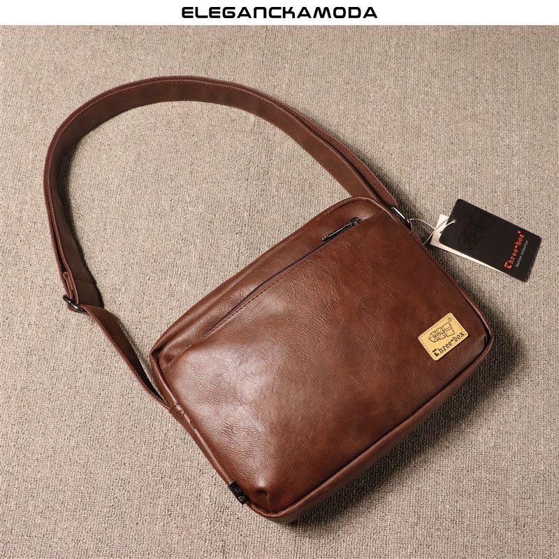 męska torebka na ramię pozioma torebka crossbody modna miękka skórzana torba brązowa