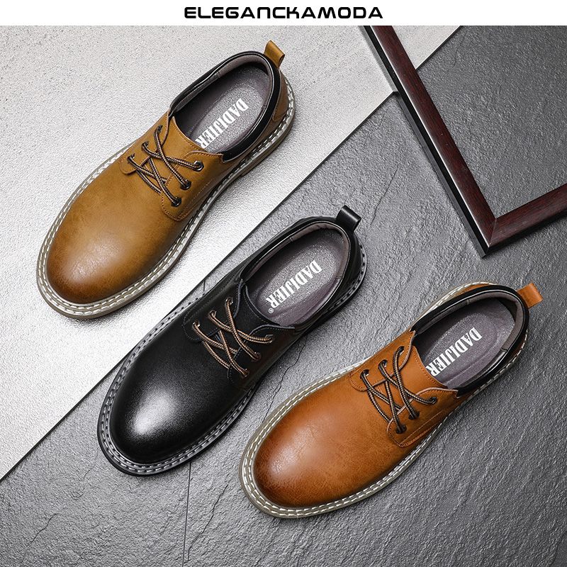 męskie buty derby zimowe buty z okrągłym noskiem casual dress shoes wszystkie mecze business black