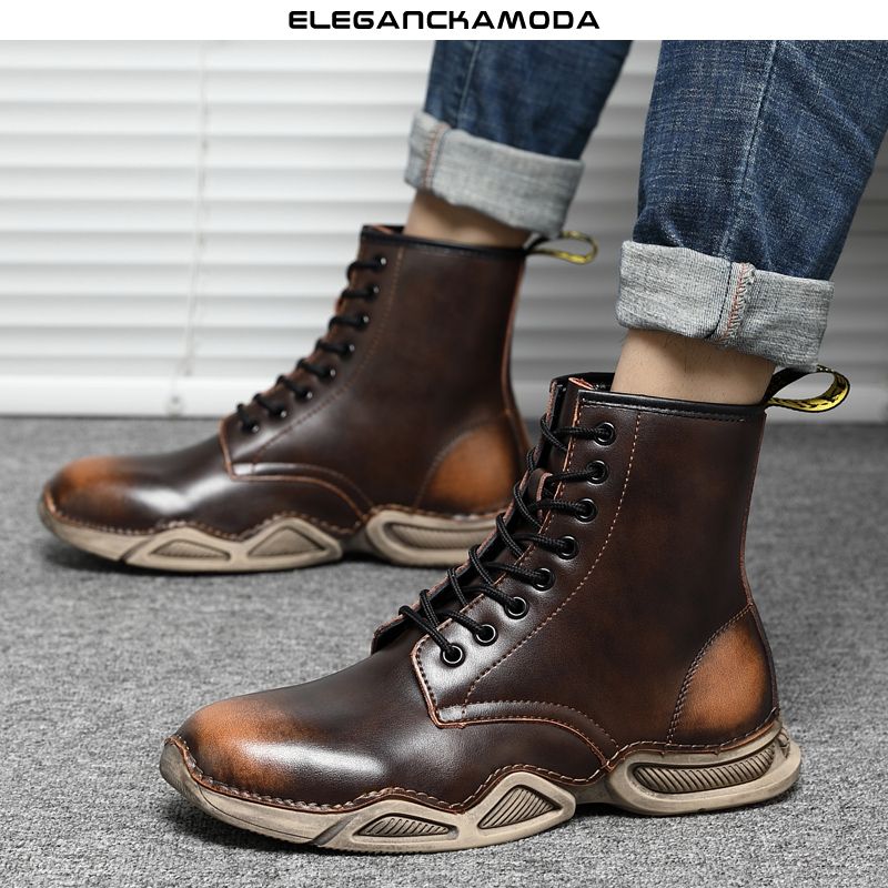 męskie buty martin moda skóra bydlęca retro casual brązowe