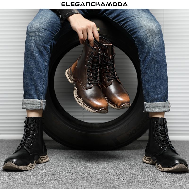 męskie buty martin moda skóra bydlęca retro casual brązowe