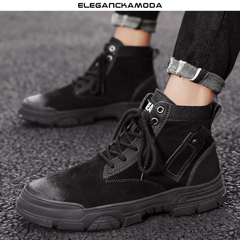 męskie buty narzędziowe outdoorowe retro pustynne czarne