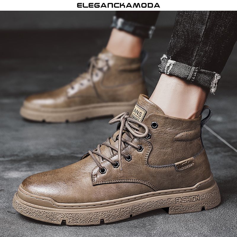 męskie buty robocze retro zimowe buty martin casual krótkie buty khaki