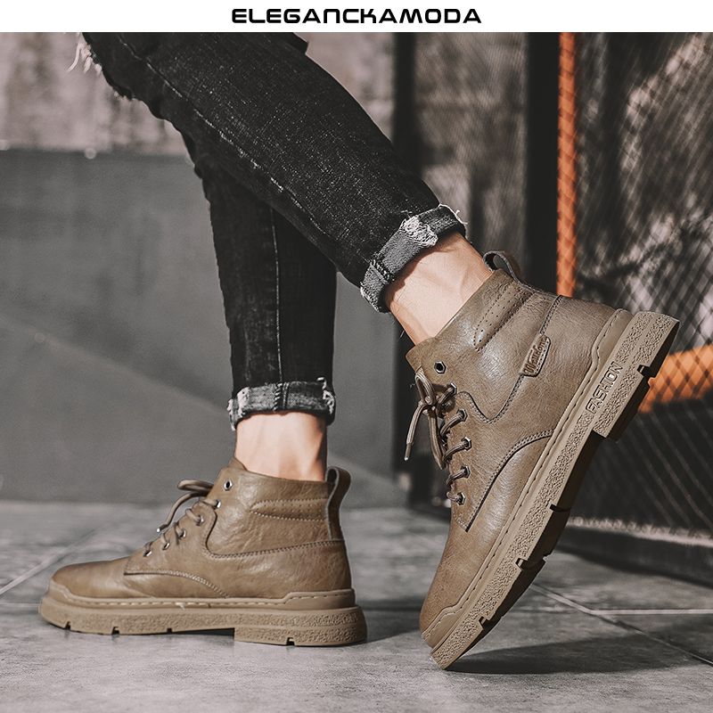 męskie buty robocze retro zimowe buty martin casual krótkie buty khaki