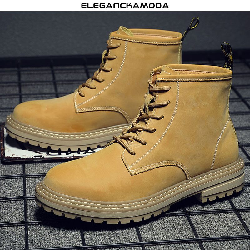 męskie buty robocze zimowe casual retro martin buty skórzane motocyklowe żółte