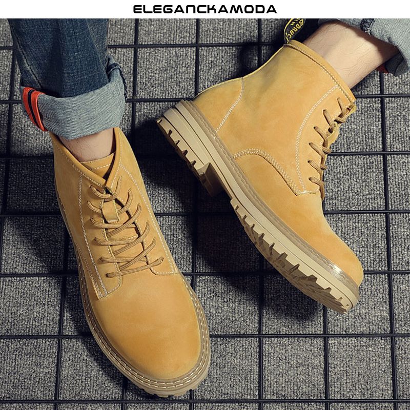 męskie buty robocze zimowe casual retro martin buty skórzane motocyklowe żółte