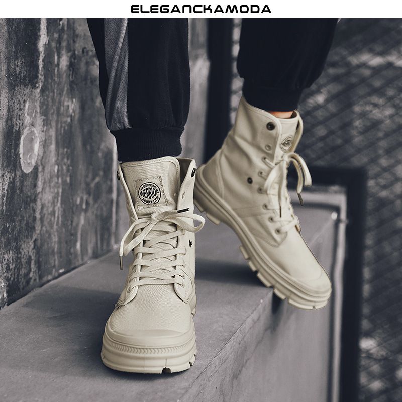 męskie casualowe buty martin trend osobowości retro płócienne buty narzędziowe khaki