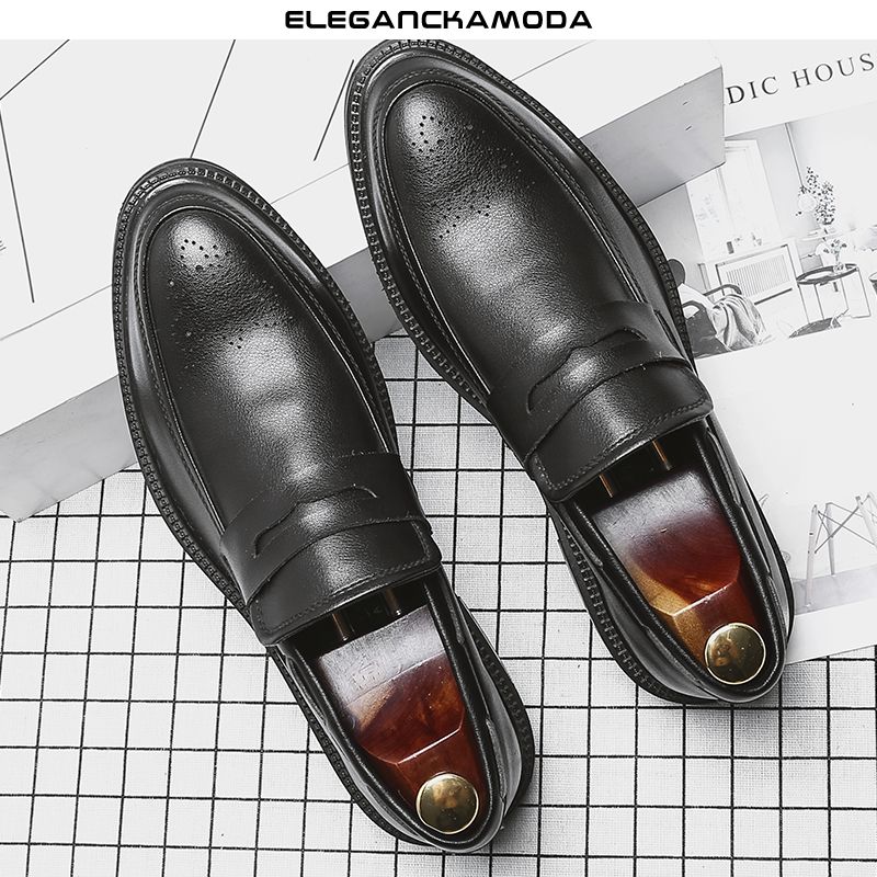 męskie mokasyny business casual soft leather dress shoes wygodne czarne