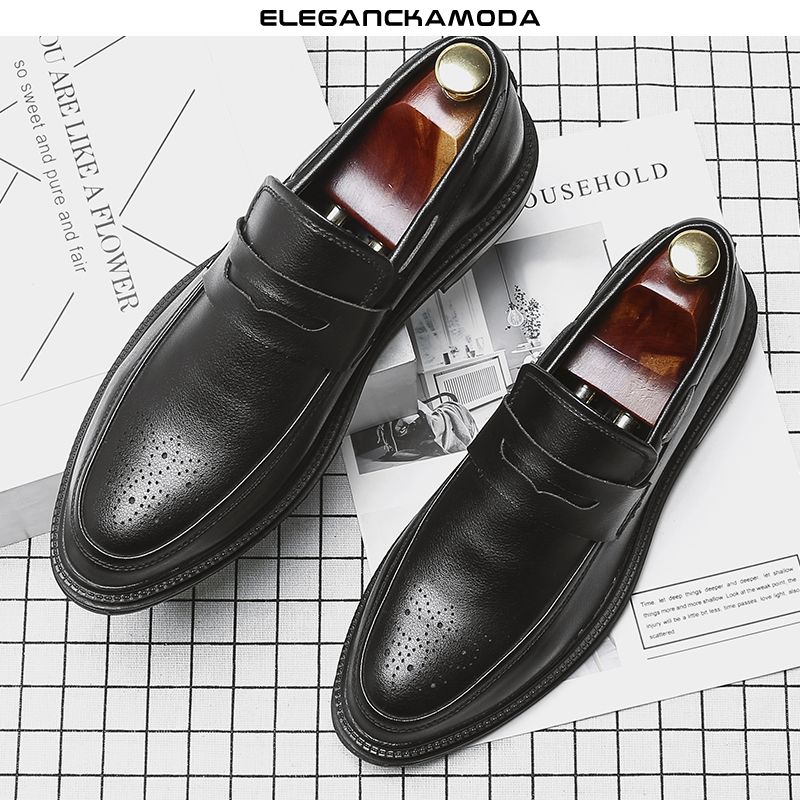 męskie mokasyny business casual soft leather dress shoes wygodne czarne