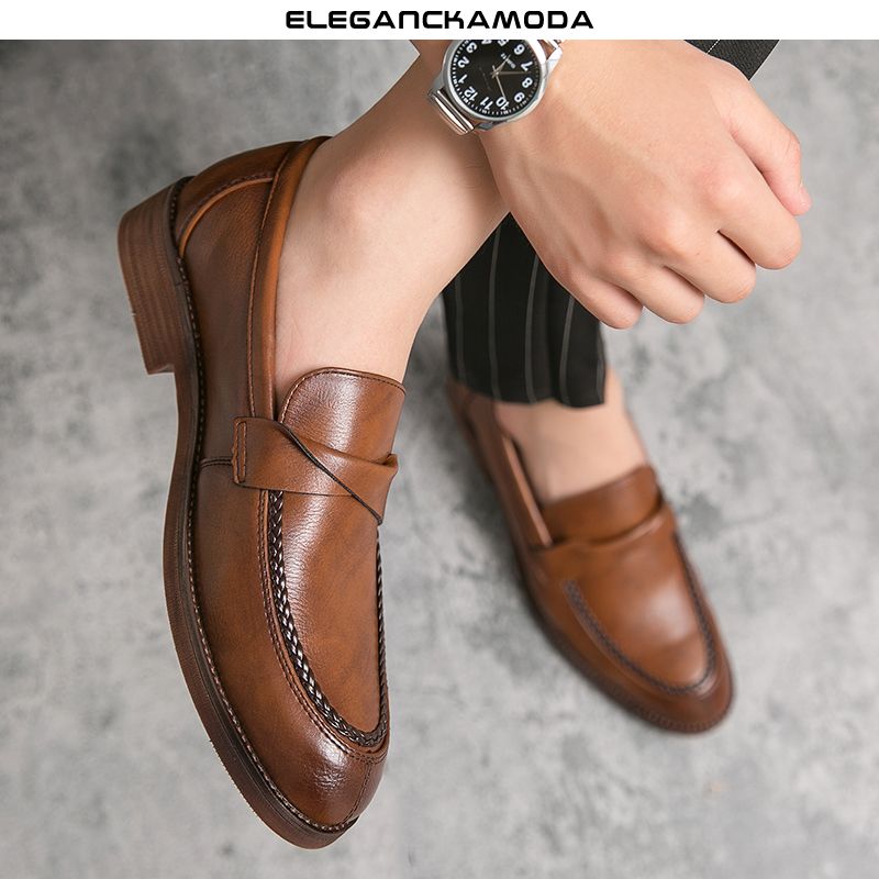 męskie mokasyny casualowe buty wyjściowe retro business casual czarne