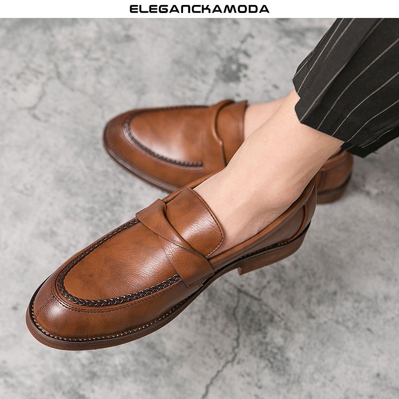 męskie mokasyny casualowe buty wyjściowe retro business casual czarne