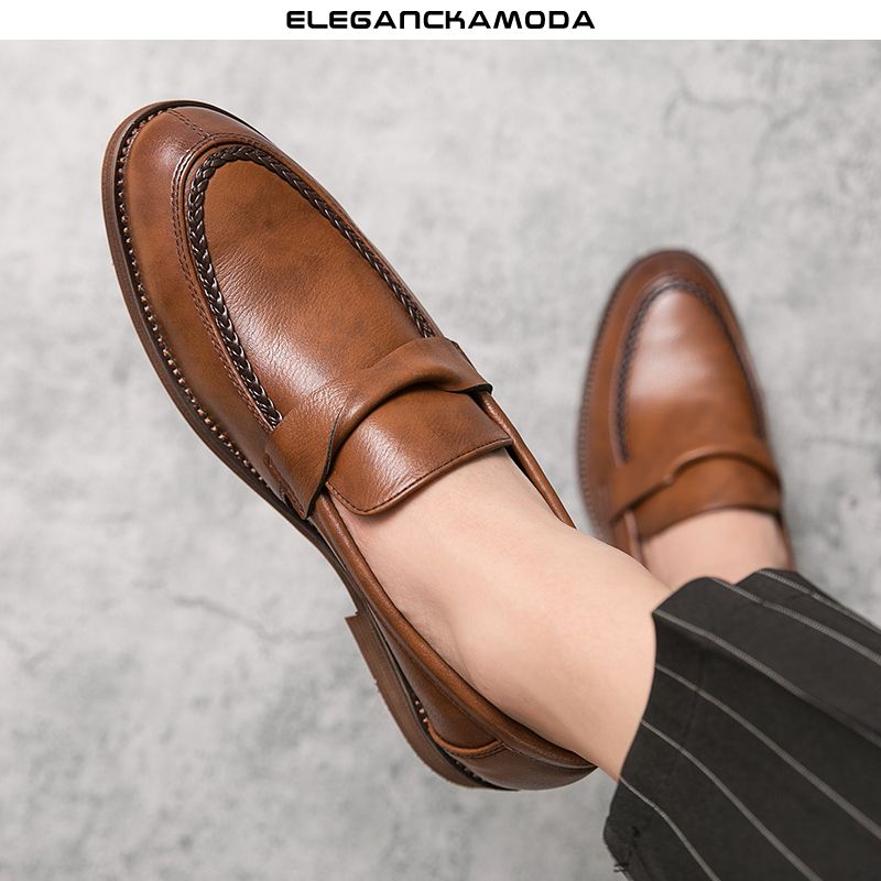 męskie mokasyny casualowe buty wyjściowe retro business casual czarne