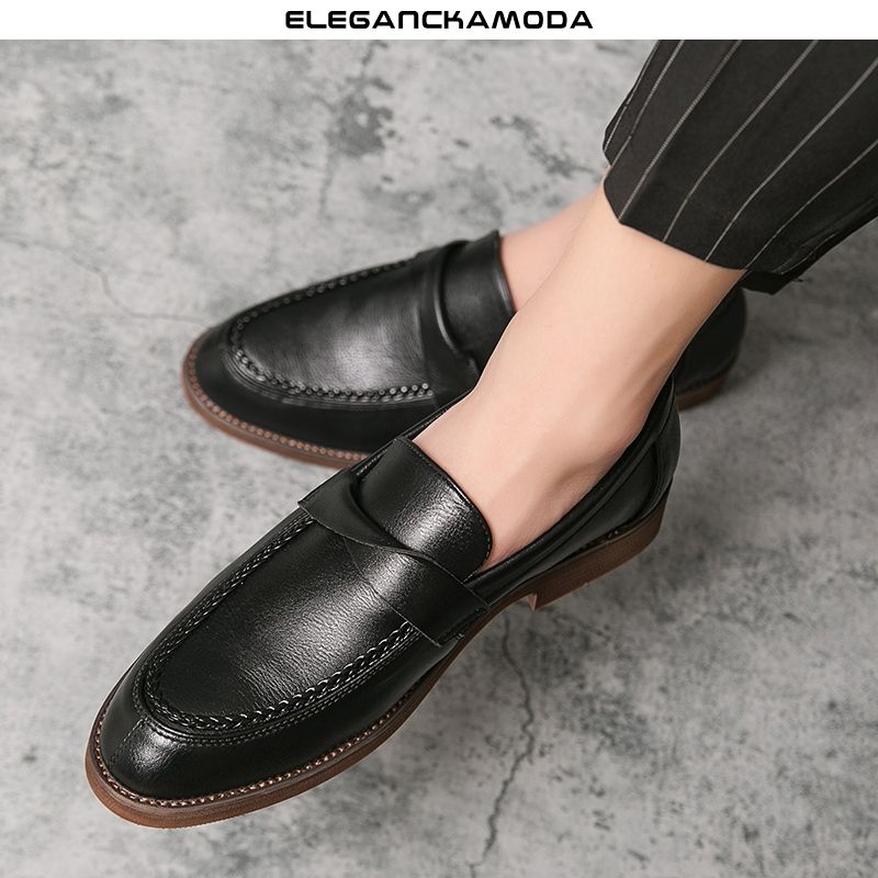 męskie mokasyny casualowe buty wyjściowe retro business casual czarne