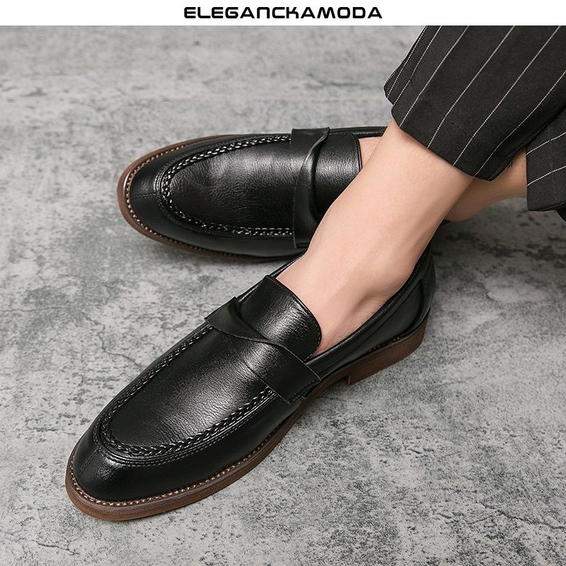 męskie mokasyny casualowe buty wyjściowe retro business casual czarne