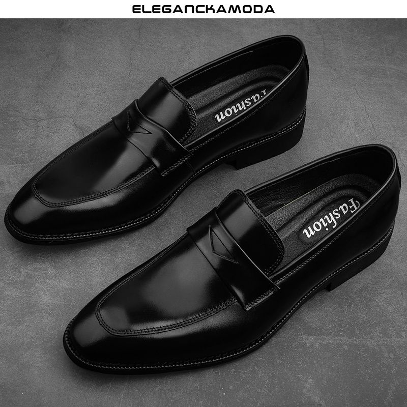 męskie mokasyny skórzane casual business pointed toe dress shoes czarne